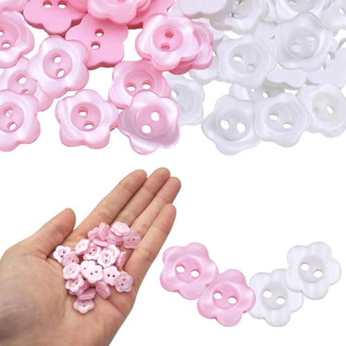 Knöpfe für Baby-Strickjacken, 2-Loch-Blumen-Harz-Knöpfe, 12 mm, Blumenknopf, für Baby-Strickjacken, Perlglanz, für handgemachtes Nähen, Stricken, Puppenbasteln, Dekoration, Weiß, Rosa, 100 Stück Knöpfe für Baby-Strickjacken, 2-Loch-Blumen-Harz-Knöpfe, 12 mm, Blumenknopf, für Baby-Strickjacken, Perlglanz, für handgemachtes Nähen, Stricken, Puppenbasteln, Dekoration, Weiß, Rosa, 100 Stück von BRDTKUGV