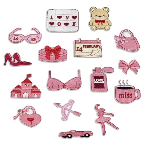 BRDXOOL 16 Stück Aufnäher aus der Pink-Serie für Damen, Kleidungsdekoration, Hutdekoration, Aufnäher, süße Stickerei, Hosenflicken, Rucksackflicken, Stickerei, DIY, Mädchengeschenk BRDXOOL 16 Stück Aufnäher aus der Pink-Serie für Damen, Kleidungsdekoration, Hutdekoration, Aufnäher, süße Stickerei, Hosenflicken, Rucksackflicken, Stickerei, DIY, Mädchengeschenk von BRDXOOL