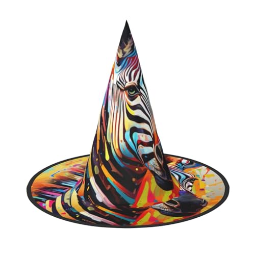 BREAUX Abstraktes Tier-Zebra-Druck, Halloween-Hexen- und Zaubererhut, Hexenkostüm für Themendekoration, Halloween-Party von BREAUX