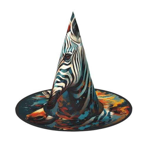 BREAUX Abstraktes Tier-Zebra-Druck, Halloween-Hexen- und Zaubererhut, Hexenkostüm für Themendekoration, Halloween-Party von BREAUX