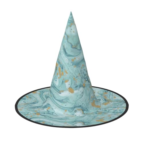 BREAUX Azurit Blaugrün und Folie, Gold, Öl-Marmor-Muster, Druck, Halloween, Hexen- und Zaubererhut, Hexenkostüm für Themendekoration, Halloween-Party von BREAUX