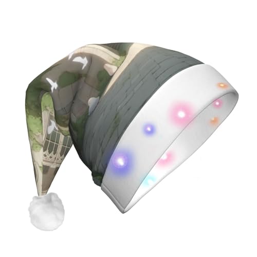 BREAUX BackYard Hühner Druck Flanell Nikolausmützen Unisex Weihnachten Nikolausmütze mit LED-Lichtern Plüschmütze von BREAUX