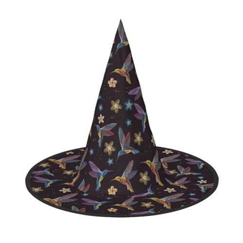 BREAUX Blumen-Kolibri-Stickerei-Druck, Halloween-Hexen- und Zaubererhut, Hexenkostüm für Themendekoration, Halloween-Party von BREAUX