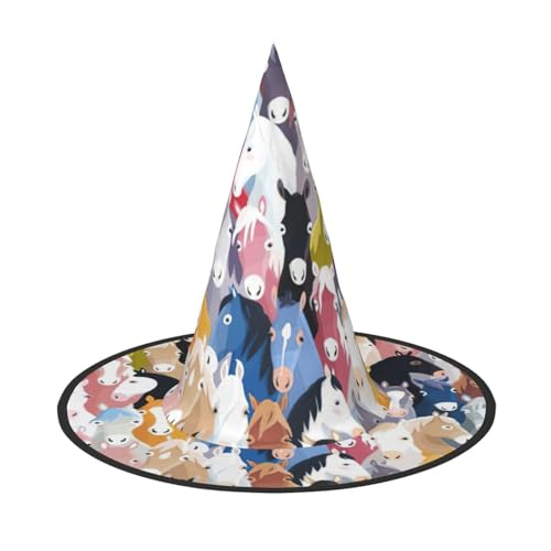 BREAUX Bunte Cartoon-Pferde Druck Halloween Hexe und Zauberer Hut Hexenkostüm für Themendekoration Halloween Party BREAUX Bunte Cartoon-Pferde Druck Halloween Hexe und Zauberer Hut Hexenkostüm für Themendekoration Halloween Party von BREAUX