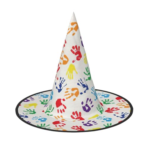 BREAUX Bunte Handformen, Regenbogen-Druck, Halloween-Hexen- und Zaubererhut, Hexenkostüm für Themendekoration, Halloween-Party von BREAUX