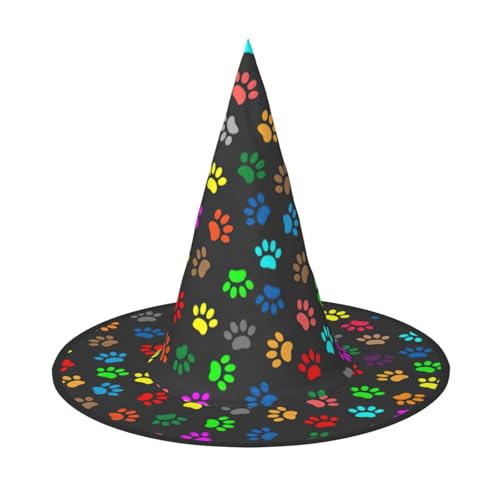 BREAUX Buntes Hundepfotenabdruck, schwarzer Druck, Halloween-Hexen- und Zaubererhut, Hexenkostüm für Themendekoration, Halloween-Party von BREAUX