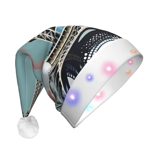 BREAUX Eiffelturm Druck Flanell Nikolausmützen Unisex Weihnachten Nikolausmütze mit LED-Lichtern Plüschmütze BREAUX Eiffelturm Druck Flanell Nikolausmützen Unisex Weihnachten Nikolausmütze mit LED-Lichtern Plüschmütze von BREAUX