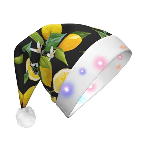 BREAUX Flanell-Weihnachtsmannmütze, Unisex, mit LED-Lichtern, Plüschmütze, Gelb mit Zitronenmuster von BREAUX