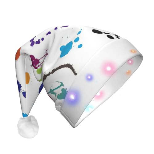 BREAUX Flanell-Weihnachtsmannmütze, abstrakter Farbspritzer, Unisex, Weihnachtsmannmütze mit LED-Lichtern, Plüschkappe von BREAUX