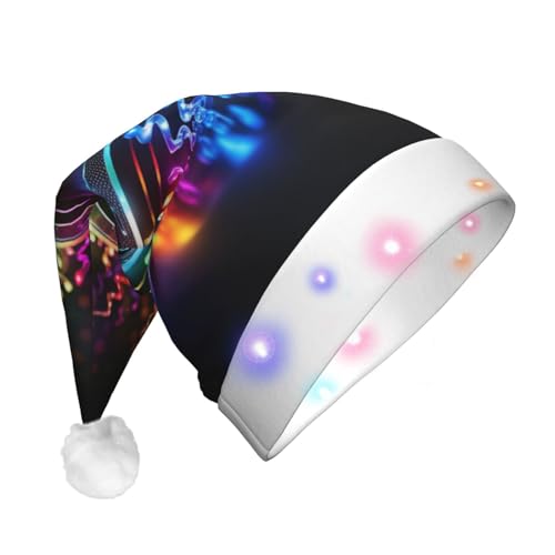 BREAUX Flanell-Weihnachtsmannmütze mit abstraktem Musik-Motiv, Unisex, Weihnachtsmannmütze mit LED-Lichtern, Plüschkappe von BREAUX