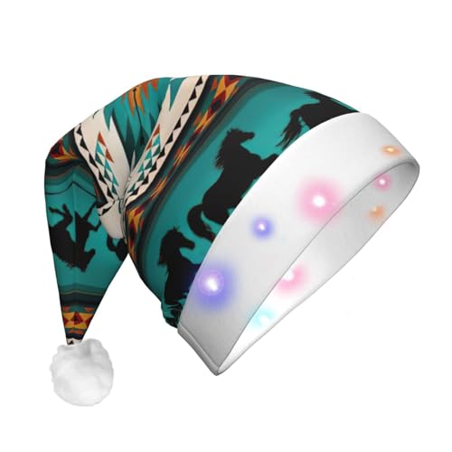 BREAUX Flanell Weihnachtsmannmützen mit Pferdestreifenmuster, Unisex, Weihnachtsmannmütze mit LED-Lichtern, Plüschmütze von BREAUX