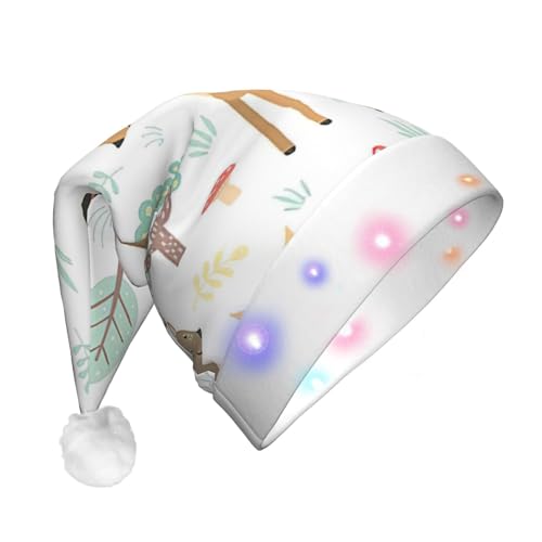 BREAUX Flanell-Weihnachtsmannmützen mit Tierdruck, Unisex, Weihnachtsmannmütze mit LED-Lichtern, Plüschmütze von BREAUX