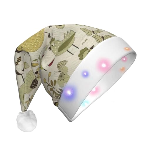BREAUX Gelbe Blätter Huhn Druck Flanell Nikolausmützen Unisex Weihnachten Nikolausmütze mit LED-Lichtern Plüschmütze von BREAUX
