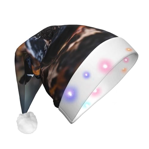 BREAUX Happy Halloween Print Flanell Nikolausmützen Unisex Weihnachten Nikolausmütze mit LED-Lichtern Plüschmütze von BREAUX