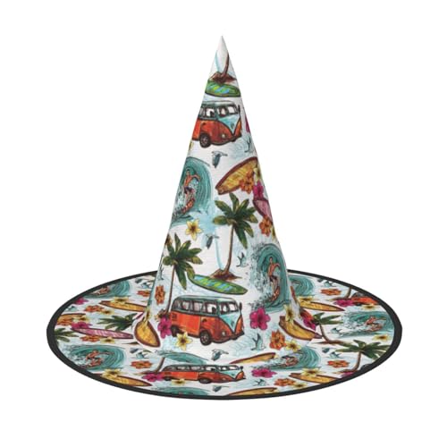 BREAUX Hawaiianischer Surfer auf gewelltem Druck, Halloween-Hexe und Zaubererhut, Hexenkostüm für Themendekoration, Halloween-Party BREAUX Hawaiianischer Surfer auf gewelltem Druck, Halloween-Hexe und Zaubererhut, Hexenkostüm für Themendekoration, Halloween-Party von BREAUX