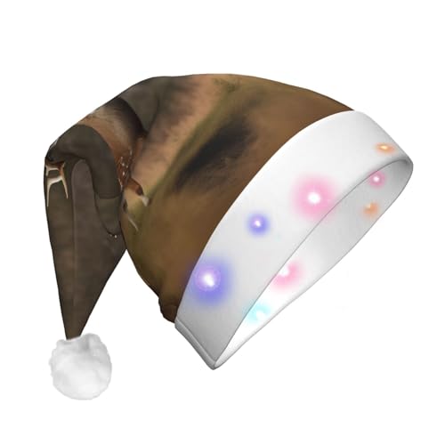 BREAUX Hirschjagd Druck Flanell Nikolausmützen Unisex Weihnachten Nikolausmütze mit LED-Lichtern Plüschmütze von BREAUX