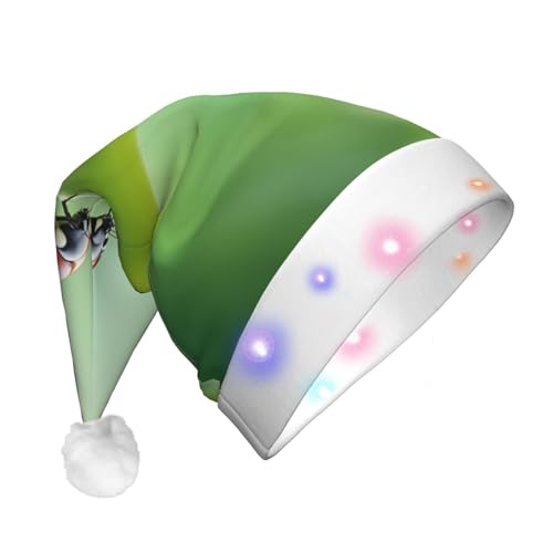 BREAUX Lustige Marienkäfer-Druck Flanell Nikolausmützen Unisex Weihnachten Nikolausmütze mit LED-Lichtern Plüschmütze von BREAUX