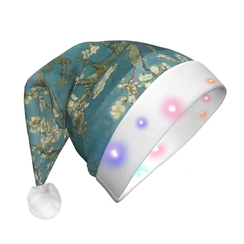BREAUX Mandelblüten-Druck, Flanell, Weihnachtsmannmütze, Unisex, Weihnachtsmannmütze mit LED-Lichtern, Plüschkappe BREAUX Mandelblüten-Druck, Flanell, Weihnachtsmannmütze, Unisex, Weihnachtsmannmütze mit LED-Lichtern, Plüschkappe von BREAUX