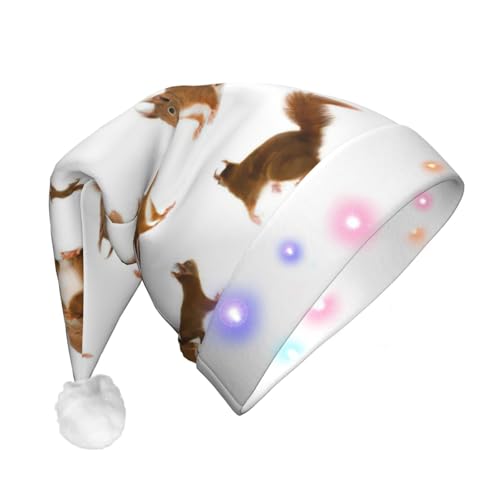 BREAUX Niedliche Eichhörnchen-Druck Flanell Nikolausmützen Unisex Weihnachten Nikolausmütze mit LED-Lichtern Plüschmütze BREAUX Niedliche Eichhörnchen-Druck Flanell Nikolausmützen Unisex Weihnachten Nikolausmütze mit LED-Lichtern Plüschmütze von BREAUX