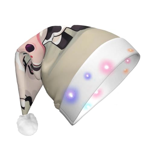 BREAUX Niedliche weiße Kuh-Druck Flanell Nikolausmützen Unisex Weihnachten Nikolausmütze mit LED-Lichtern Plüschmütze BREAUX Niedliche weiße Kuh-Druck Flanell Nikolausmützen Unisex Weihnachten Nikolausmütze mit LED-Lichtern Plüschmütze von BREAUX