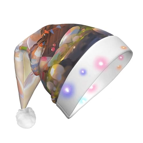 BREAUX Osterhasen Druck Flanell Nikolausmützen Unisex Weihnachten Nikolausmütze mit LED-Lichtern Plüschmütze von BREAUX