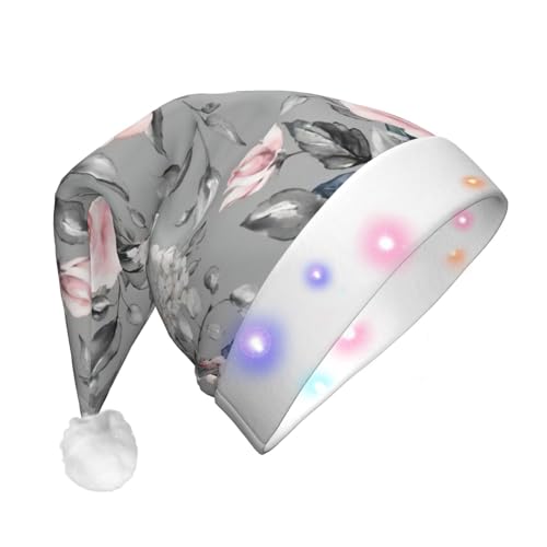 BREAUX Rose Blumen mit Blättern Druck Flanell Nikolausmützen Unisex Weihnachten Nikolausmütze mit LED-Lichtern Plüschmütze BREAUX Rose Blumen mit Blättern Druck Flanell Nikolausmützen Unisex Weihnachten Nikolausmütze mit LED-Lichtern Plüschmütze von BREAUX