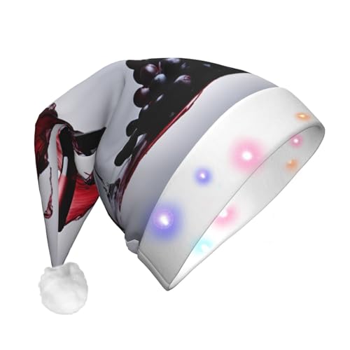 BREAUX Rotwein-Druck Flanell Nikolausmützen Unisex Weihnachten Nikolausmütze mit LED-Lichtern Plüschmütze BREAUX Rotwein-Druck Flanell Nikolausmützen Unisex Weihnachten Nikolausmütze mit LED-Lichtern Plüschmütze von BREAUX