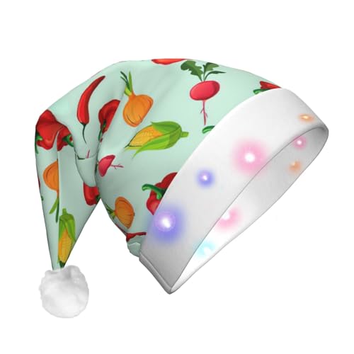 BREAUX Schöne Flanell-Weihnachtsmannmützen mit Schmetterlings-Aufdruck, Unisex, Weihnachtsmannmütze mit LED-Lichtern, Plüschkappe von BREAUX