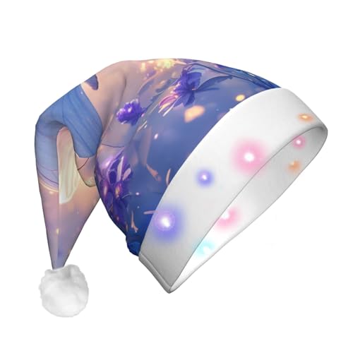 BREAUX Schöne Schmetterlings-Druck Flanell Nikolausmützen Unisex Weihnachten Nikolausmütze mit LED-Lichtern Plüschmütze von BREAUX