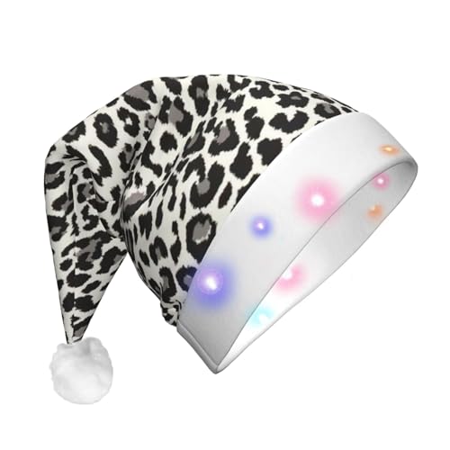 BREAUX Schwarze Leopardenmuster Flanell Nikolausmützen Unisex Weihnachten Nikolausmütze mit LED-Lichtern Plüschmütze BREAUX Schwarze Leopardenmuster Flanell Nikolausmützen Unisex Weihnachten Nikolausmütze mit LED-Lichtern Plüschmütze von BREAUX