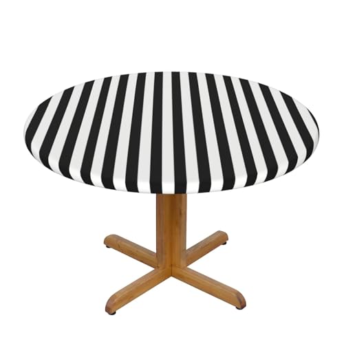 BREAUX Schwarze und weiße gestreifte Tischdecke, runde Tischdecke, Stretch-Tischdecke, wiederverwendbare Tischdecken, abwischbare runde Tischdecken von BREAUX