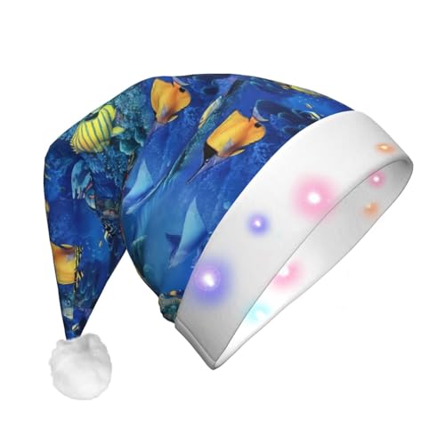 BREAUX Tropische Fische, Flanell, Weihnachtsmannmütze, Unisex, Weihnachtsmannmütze mit LED-Lichtern, Plüschkappe BREAUX Tropische Fische, Flanell, Weihnachtsmannmütze, Unisex, Weihnachtsmannmütze mit LED-Lichtern, Plüschkappe von BREAUX