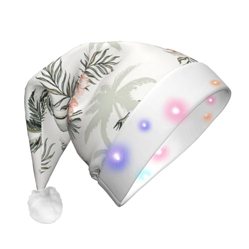 BREAUX Tropische Palmen Druck Flanell Nikolausmützen Unisex Weihnachten Nikolausmütze mit LED-Lichtern Plüschmütze von BREAUX