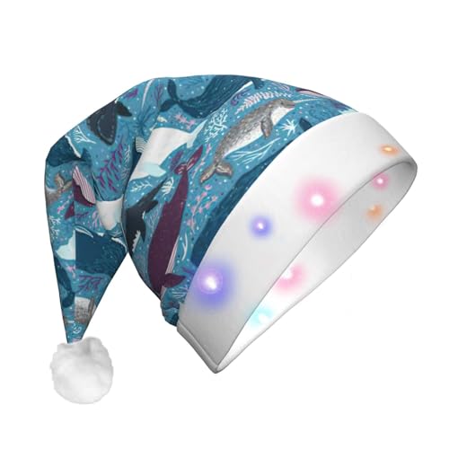 BREAUX Walmuster Druck Flanell Nikolausmützen Unisex Weihnachten Nikolausmütze mit LED-Lichtern Plüschmütze BREAUX Walmuster Druck Flanell Nikolausmützen Unisex Weihnachten Nikolausmütze mit LED-Lichtern Plüschmütze von BREAUX