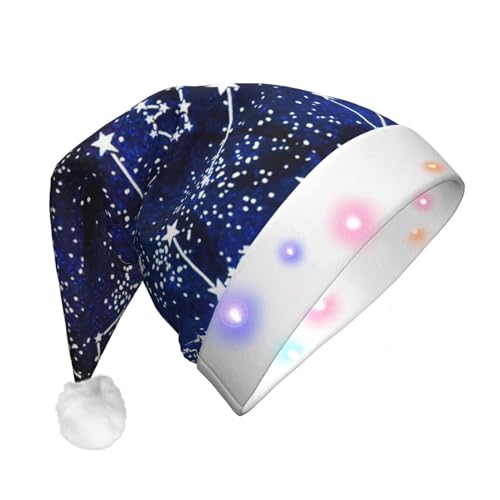 BREAUX Weihnachtsmannmütze, leuchtet im Dunkeln, Flanell, Unisex, Weihnachtsmannmütze mit LED-Lichtern, Plüschkappe von BREAUX