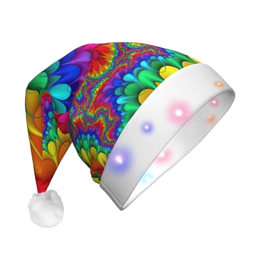 BREAUX Weihnachtsmannmütze mit Regenbogen-Motiv, Flanell, Unisex, mit LED-Lichtern, Plüschkappe von BREAUX