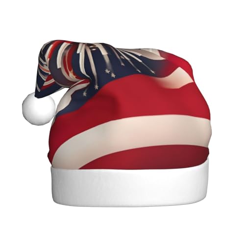 BREAUX Weihnachtsmütze mit amerikanischer Flagge, Feuerwerk, Weihnachtsmannmütze für Erwachsene, Uni, bequem, Weihnachtsmütze für Neujahr, festliche Party BREAUX Weihnachtsmütze mit amerikanischer Flagge, Feuerwerk, Weihnachtsmannmütze für Erwachsene, Uni, bequem, Weihnachtsmütze für Neujahr, festliche Party von BREAUX