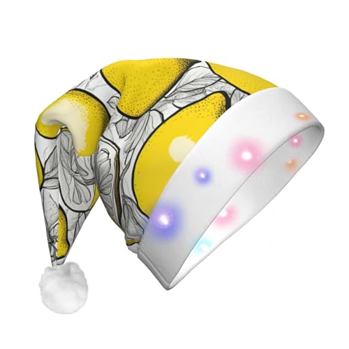 BREAUX Zitronenfrucht Muster Druck Flanell Nikolausmützen Unisex Weihnachten Nikolausmütze mit LED-Lichtern Plüschmütze BREAUX Zitronenfrucht Muster Druck Flanell Nikolausmützen Unisex Weihnachten Nikolausmütze mit LED-Lichtern Plüschmütze von BREAUX