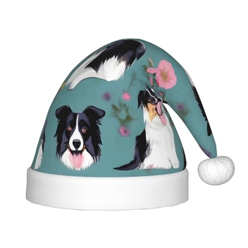 Border Collie Weihnachtsmütze mit Blumendruck, Weihnachtsmütze, Weihnachten, Neujahr, festliches Partyzubehör Border Collie Weihnachtsmütze mit Blumendruck, Weihnachtsmütze, Weihnachten, Neujahr, festliches Partyzubehör von BREAUX