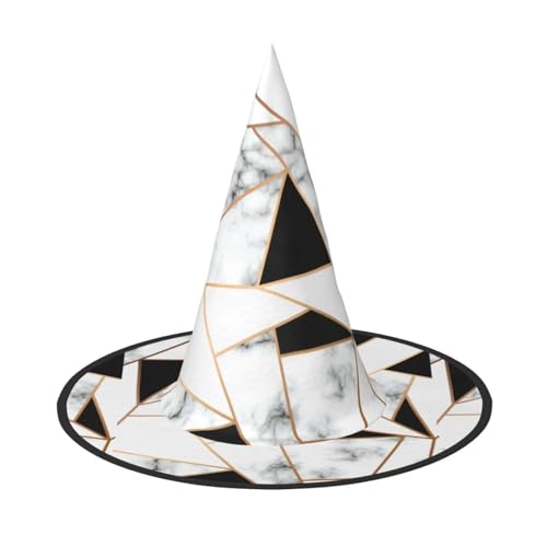 Schwarz-weißes Marmor-Textur-Druck, Halloween-Hexen- und Zaubererhut, Hexenkostüm für Themendekoration, Halloween-Party von BREAUX