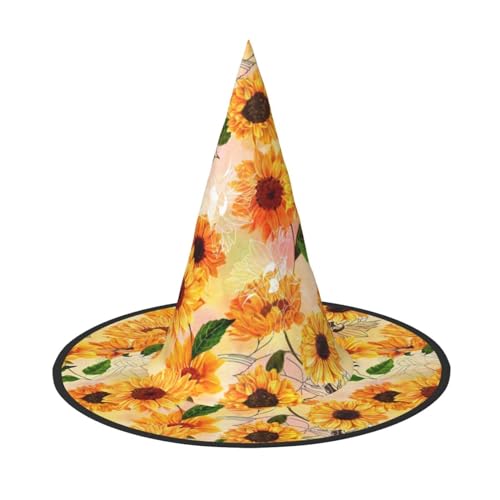 Wunderschöner Sonnenblumen-Druck, Halloween-Hexen- und Zaubererhut, Hexenkostüm für Themendekoration, Halloween-Party von BREAUX