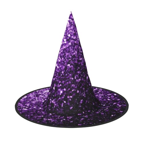 Wunderschöner violetter Glitzer-Druck, Halloween-Hexen- und Zaubererhut, Hexenkostüm für Themendekoration, Halloween-Party von BREAUX
