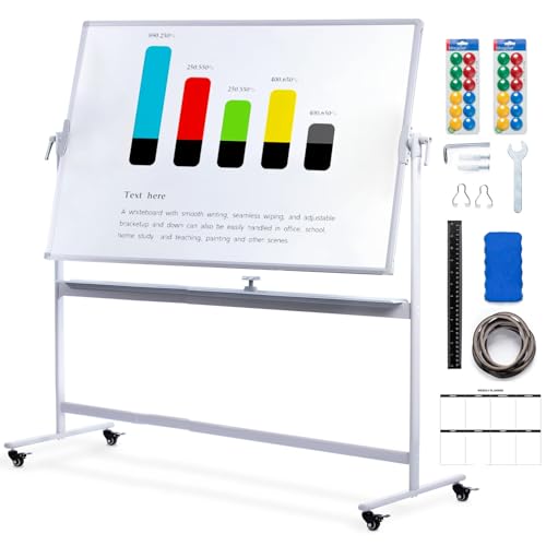 Doppelseitiges magnetisches Whiteboard, 120 x 80 cm, mit Ständer, tragbar und verstellbar, ideal für Zuhause, Büro & Klassenzimmer, inklusive Marker & Radiergummi von BREFR