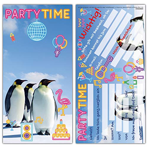 BREITENWERK 12 PINGUINE PARTY Einladungskarten im Set - lustige Einladungen zum Kinder-Geburtstag oder Party für Jungen Mädchen & Erwachsene von BREITENWERK