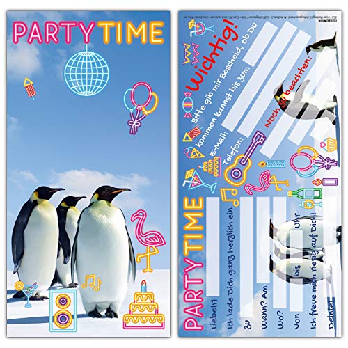 12 PINGUINE PARTY Einladungskarten im Set - lustige Einladungen zum Kinder-Geburtstag oder Party für Jungen Mädchen & Erwachsene von BREITENWERK von BREITENWERK