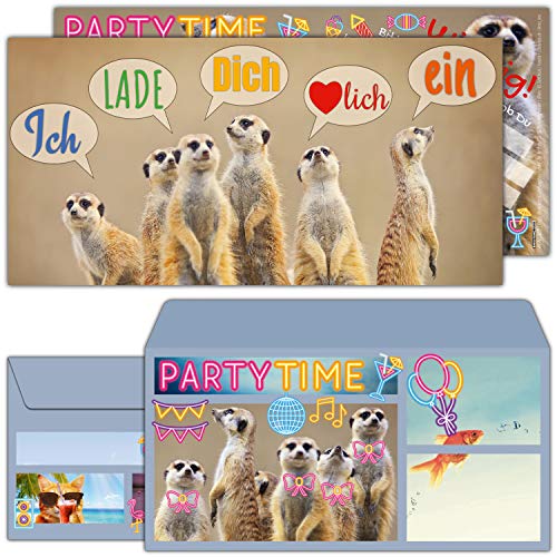 12-er Set Erdmännchen Einladungskarten mit Umschlag zum Kindergeburtstag oder Party - Einladungen für Kinder, Teenager & Erwachsene von BREITENWERK von BREITENWERK