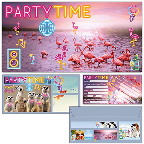 12-er Set Flamingo Einladungskarten mit Umschlag zum Kindergeburtstag oder Party - edle Einladungen für Mädchen Jungen & Erwachsene von BREITENWERK von BREITENWERK