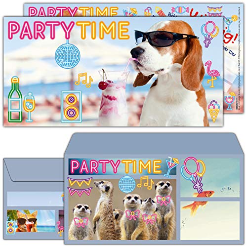 12-er Set Party-Hund Einladungskarten mit Umschlag zum Kindergeburtstag oder Party - Einladung für Kinder, Teenager & Erwachsene von BREITENWERK von BREITENWERK