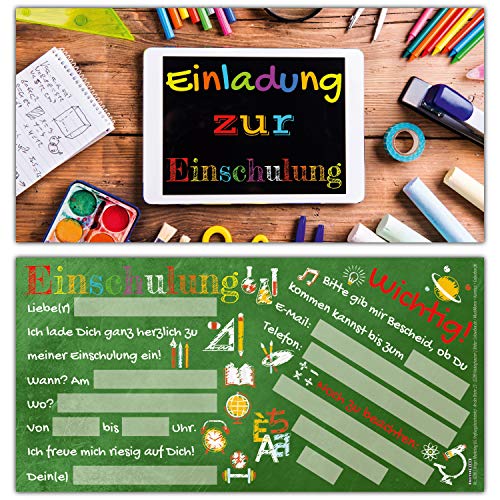 12er Set Einladung zur Einschulung TABLET - Einladungskarten zum Schulbeginn Schuleingang Schulanfang für Kinder Einschulungskarten von BREITENWERK von BREITENWERK