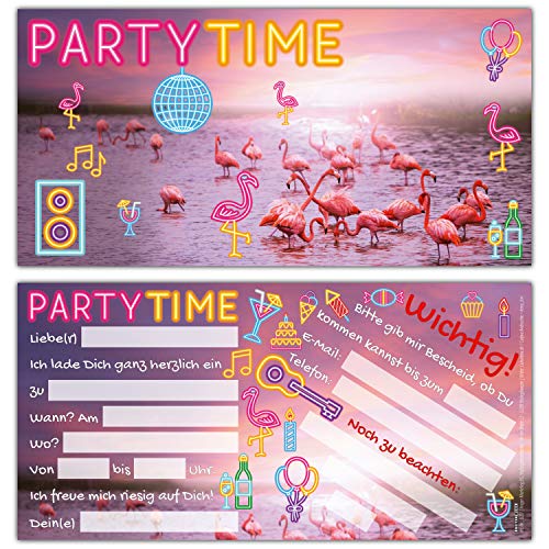 BREITENWERK 12er Set FLAMINGO Einladungskarten - edle Premium Einladungen zum Kinder-Geburtstag oder Party für Mädchen Jungen & Erwachsene von BREITENWERK